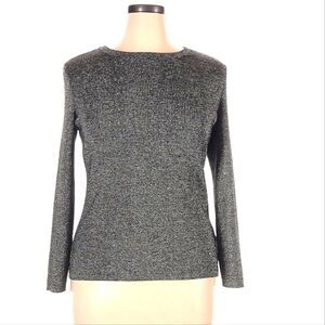 Halogen Metallic Shimmer Keyhole Back Crewneck Sweater